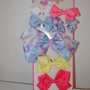 Buttons&Bows 7 Hair Clips Easter Colors Small Big Middle Sizes White-Blue-Yellow